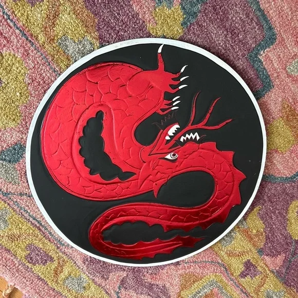 Vintage 15.75" Red and Black Dragon Fantasy Whimsy Wall Art Handcarved - Picture 14 of 16